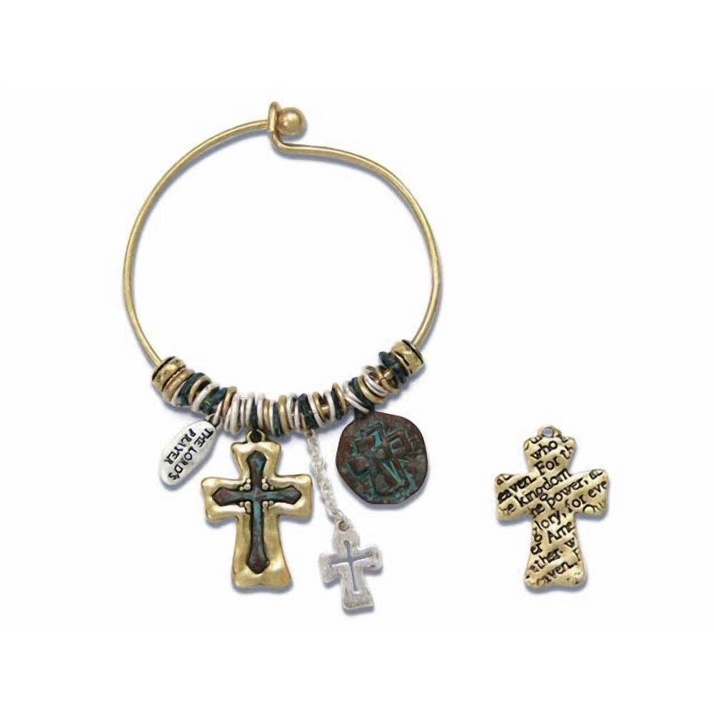 NEW DIVINITY women's mixed metal the lords prayer cross charm bracelet in multi
